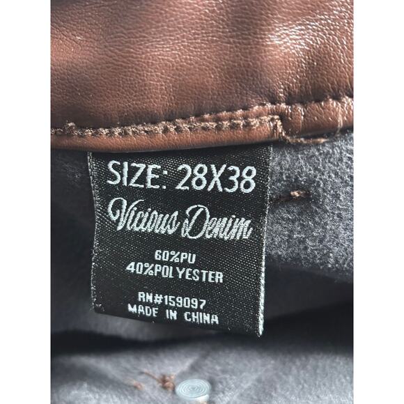 Vicious Denim Vegan Leather Racer Stack Jeans Mens Size 28x38 Brown Boot-Cut Leg - Picture 4 of 8